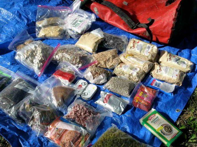 Here is one of Norm Miller's re-supply packs from his trip UP the Missouri River.