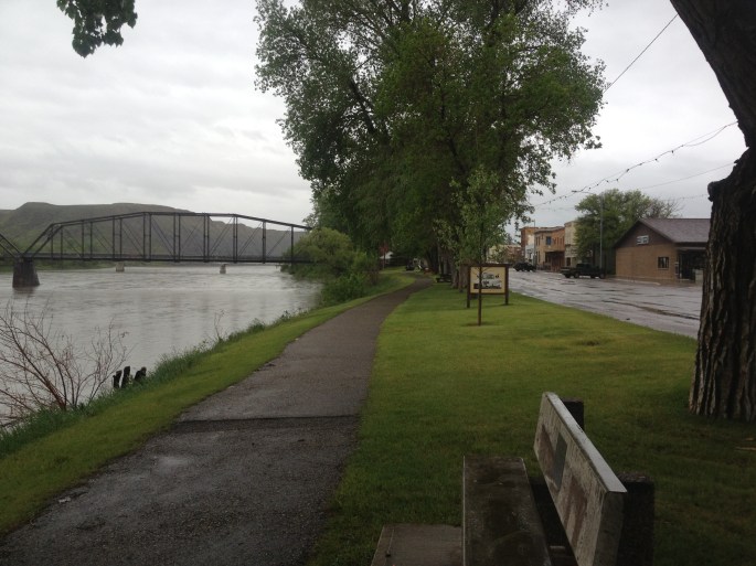 Fort Benton's riverside walk is lined with historic information signs for a long ways. It is fun learning about the town's history while walking along the river, which is, of course, where most of the town's historic events took place. That is a walking bridge in the background and has benches and picnic tables on it.