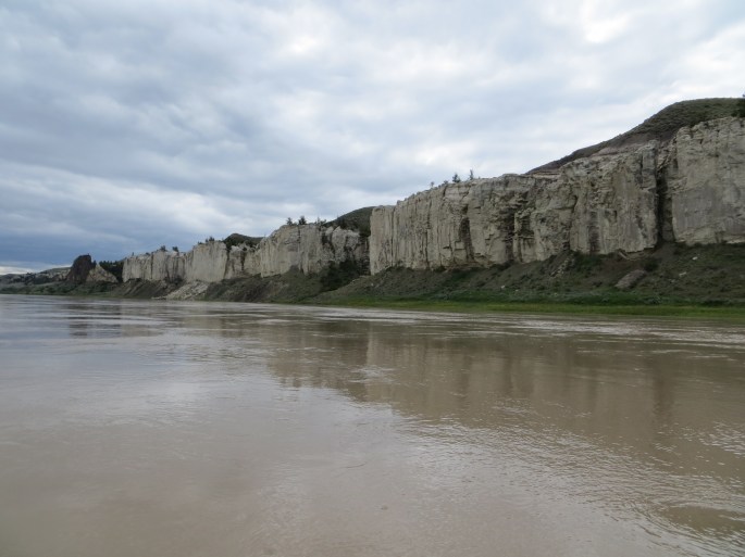 Classic white cliffs with LaBarge Rock in the distance.