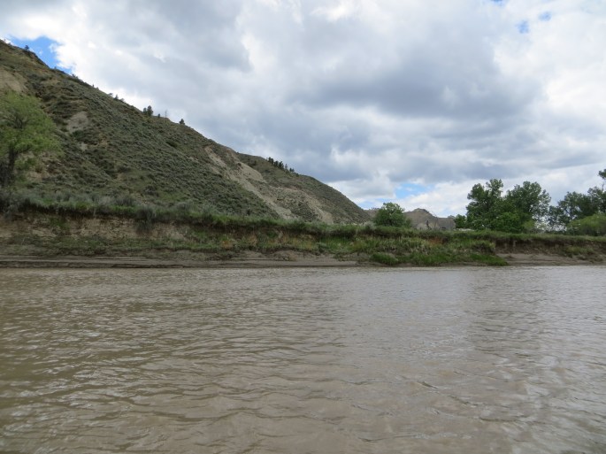 The Nez Perce likely walked along this narrow shoreline. The geography of the river and mountains is still very similar, based on records of the route they walked.