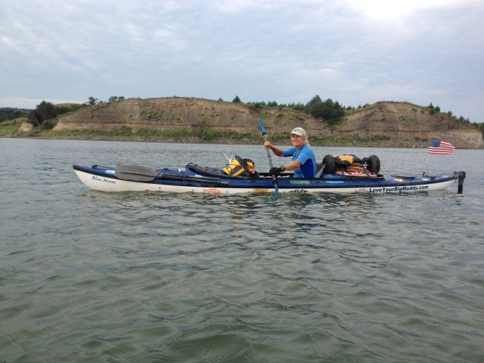A photo of me during expedition taken by fellow long-distance paddler David Forbes. We met at Big Bend Dam and paddled to Chamberlain together.