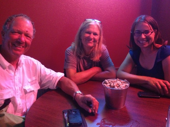 David Forbes, me, and Jessica Andrews Giard enjoying dinner together at the Marina in Chamberlain, SD.