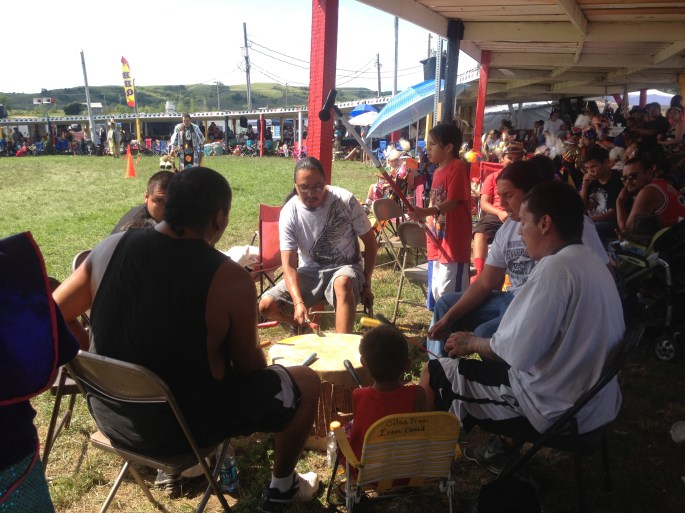 One of the many drum circles competing at the Powwow