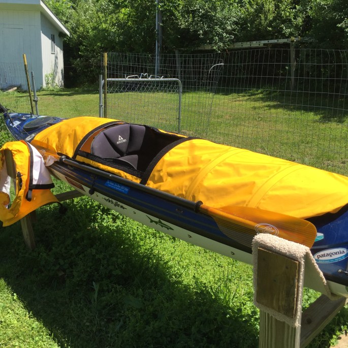 I will be protected from rain and sun over my extra-large open cockpit, but when it rains I can just slip my skirt right over me and velcro it tight.