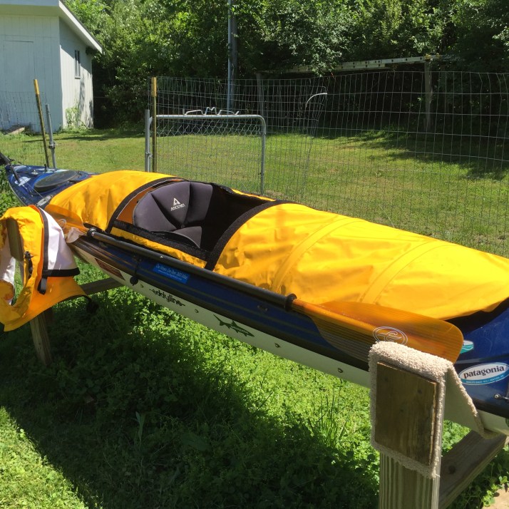 I will be protected from rain and sun over my extra-large open cockpit, but when it rains I can just slip my skirt right over me and velcro it tight.